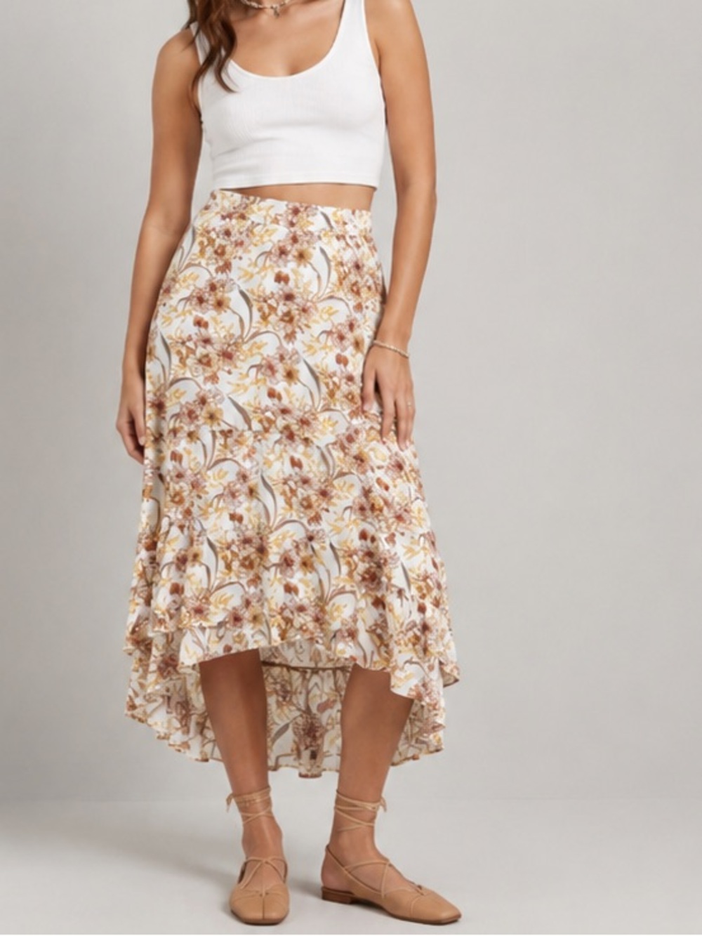 American Eagle Floral High-Low Midi Skirt